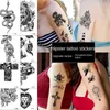 Black Large Snake Flower Fake Tattoo Sticker For Women Dot Rose Peony Temporary Tattoos Water Transfer Tatoos 240311