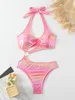 Women's Swimwear Cut Out One Piece Swimsuit 2024 Women Pink Ring Linked High Waist Bikini Cross Bandage Bathing Suit Swimwear