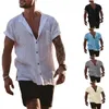 Camisas casuais masculinas manga curta algodão linho blusas para homens negócios soltos normal social superior formal vestido camisa roupas dos homens