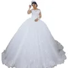 2024 Arabo Dubai Ball Gown Abiti da sposa Maniche lunghe Appliques di pizzo Lunghezza del pavimento Abiti da sposa Plus Size Lunghezza del pavimento Abito da sposa in tulle bianco