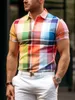 Herren-Poloshirt mit Regenbogen-Karomuster, 3D-bedrucktes Poloshirt, lässiger Kragen, reguläre Passform, Poloshirt 240312