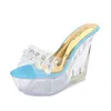 Bead House Shoes String Slippers 961 Platform Dames Hakken Lage Slides Jelly Slippers Groot formaat op een wig Zomer Hoge Glitter Rome P 950