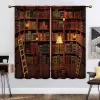 Curtains 3D Digital Printed Vintage Bookshelf Bookcase Curtains Living Room Bedroom Retro Library Window Curtains Home Decoration Custom