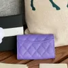 10a högkvalitativa plånböcker Lyxig handväska Designer Wallet Women Card Holder 11cm Cowhide Caviar Change Purse Present Box Packaging Purple Pink Plånböcker Dermis Kreditkort