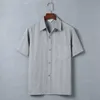 Sommer-Herrenhemd mittleren Alters und älterer Herren, kurzärmelig, Baumwoll-Leinenhemd, lässiges Väter-Hemd, großes Leinenhemd mit halben Ärmeln und Revers