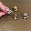 Cluster Rings Star Opening Ring Zircon Micro Pave Five Pointed Star Celebrity Inspired European and American Vintage Jewelry Ring L240315