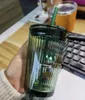 Designer Joyful Green Glass Cup Transparent Straw Cups Office Table Water Cup Par Coffee Cups 460ml