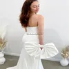 Chique Civiele Boho Trouwjurk Met Grote Strik Elegant Zeemeermin Lieverd Satijn Strand Bruidsjurken 2024 Sweep/Brush train Rustieke Landelijke Bruidsjurk Griekse Vestios De Novias