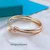 Tifanism Classic V Gold Plated Mijin T Family Knot Armband 18K Rose Non Fading Bow Wrapped Smooth Clasp Sweet Qgy0 ZK1V