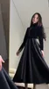 Casual Dresses Black Velvet And Satin Patchwork Charming Women Maxi Dress Slim Waist Long Sleeves High Modest Party Real Po