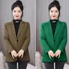 Women's Suits Autumn And Winter Retro Casual Short Sleeved Blazer Coats Commuting Solid Color Loose Single Breasted For Woman