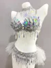 Stage Wear Belly Dance Set Dancer Competition Performance Silver Scale Sequins Bikini Rave Outfit Nightclub Bar Party Costume