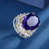 Обручальные кольца QTT Deluxe 15 * 20 мм Сапфировое кольцо из платины для помолвки невесты Ретро-ювелирные изделия Q240315