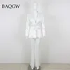 Dwuczęściowe spodnie kobiet luksusowy projekt koralików kobiet biały zestaw przemysł ciężki 3D Kwiat Patchwork Slim Fit Ręcznie robione stroje streetwear