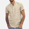 Men's T Shirts Solid Color Shirt Youth Stylish Stand Collar Button-up For Casual Business Wear Short Sleeves