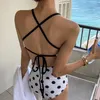 Kobiety Swimowe w stroja kąpielowym Kobiety Kobiety Kobiety Suszone Cute Sling Backless Frenulum koronkowe polka-kropki seksowne wiosenne bikini stroje kąpielowe