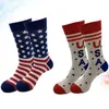 Women Socks American Flag Stocking 2pairs USA Fun Dress Novelty Crew Groomsmen Gift For