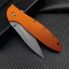 KS Outdoor Couteau de poche poireau orange/vert, manche en acier inoxydable à lame unie de 3 pouces, couteau pliant de camping de chasse tactique pour hommes