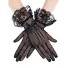 Five Fingers Gloves Women Black White Summer Uv-proof Driving Bridal Mesh Fishnet Lace Flower Mittens Full Finger Girls Wedding233y