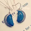 Dangle Earrings Light Yellow Gold Color Half Moon Lapis Lazuli For Women Classic Style Jewelry