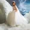 Mädchenkleider Jill Wish Luxuriöses arabisches weißes Kleid 3D-Blume Dubai mit Umhang Prinzessin Kinder Hochzeit Geburtstag Kommunion Partykleid 2024 J307