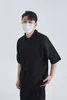 miyakeラペルシャツプリーツメン用プリーツ半袖Tシャツプレーンシャツのボタンアップシャツ男性のための夏の服ブラックカジュアルトップ240328