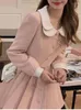 Abiti casual Primavera Rosa Dolce Abito elegante Donna Pizzo Stile coreano Party Mini femminile Manica lunga Francia Cappotto vintage carino