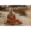 Mutterschaftskleider noble Kleiderwäsche Baumwollkleid für schwangere Frauen PO Schießen Schwangerschaft Retro locker sitzendes Kleid Y240326