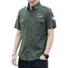 Sommar Nya män Kort ärmskjorta Slim Fit Pure Cotton Trend Military Style Shirt Casual Overdimensionerad Mens Top Jacket