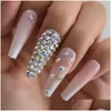 False Nails Nail Art 3D Rhinestones Press On Coffin Pre Design Extra Long Tips Display Ombre Fake Nude Pink Artificial Drop Delivery Dhrmk