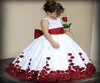 Vestidos da menina de flor com laço vermelho e branco nó rosa tafetá vestido de baile jóia decote menina festa pageant vestidos queda new5459194