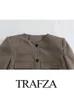 TRAFZA – costume rétro à carreaux pour femme, Blazer court, Chic, simple boutonnage, Patchwork, col rond, veste à manches longues, printemps