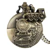 Zegarki kieszonkowe Projektowanie pociągów steampunk Projekt pociągu parowego Watch Brązowy kwarc dla mężczyzn kobiet wisior