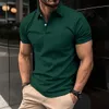 Vendendo camisa polo de manga curta masculina turn down colarinho botão cor pura camisa polo verão casual conforto roupas masculinas 240315