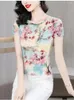 Women's T Shirts Summer Floral T-shirts Women Short Sleeve Tee Lady Printed Thin Simple Elastic Tops M-4XL