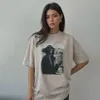 Camisetas femininas americanas retrô impressas de manga curta para mulheres 24 soltas em torno do pescoço top camisetas de algodão