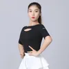 Scen Wear Double Ballroom Topp kvinnlig vuxen svart medium ärm sommarklänning Dance Professional Brand Latin kläder