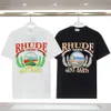 23SS Designers Camiseta Verão Europa RHUDE Polos American Stars Moda Mens Camisetas Estrela Cetim Algodão Casual T-shirt Mulheres Homens Tees Preto Branco M-3Xl 610