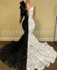 Black/White Mermaid Long Prom Dress New Arrival Sparkly Sequin One Long Sleeve African Girl Prom Dresses BC11113