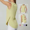 LU-1283 Women Sports Vest O neck Sleeveless Side Open Breathable Quick Dry Yoga Shirt Running Training Loose Fitness Clothes Sports Tank top