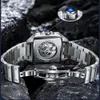 Montre-bracelet de luxe pour hommes, pierre fine et carrée, avec Date automatique, vis complète, en acier inoxydable, marque privée personnalisée