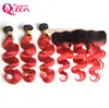 T1B Red Body Wave Ombre البرازيلي البرازيلي البرازيلي نسج الشعر 3 حزم مع أذن 13x4 إلى الأذن المبيضة الإغلاق الأمامي الدانتيل مع 4670832