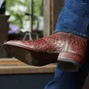 Scarpe casual Uomo Stivali da moto Splicing PU Pelle Grana del legno Tacco medio Maschile Lavoro Vitello Punta a punta Morbida TV853