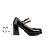 Sapatos de vestido Orcha Lisa 2024 Doce Mulheres Bombas Plataforma Redondo Toe 8cm Grosso Salto Quadrado Patente Fivelas de Couro Tamanho Grande 41 42 43 44