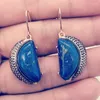 Dangle Earrings Light Yellow Gold Color Half Moon Lapis Lazuli For Women Classic Style Jewelry