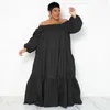 Plus size vestidos kexu jean mulheres vestido fora do ombro lanterna manga longa babados solto maxi sexy festa até o chão