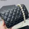 2024SS Fashion Shoulder Bag Classic Womens Designer väskor liten fast färg Ribbed Pearl Chain Multi Pocket Wallet Coin Purse Handbags Messen