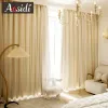 Curtains Double Layer Blackout Curtains For Living Room Hall luxury Girl Bedroom Window Curtain With White Tulle Long Background Drapes