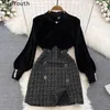 Abiti casual 2024 Abiti da Mujer Vintage Mini Contast Colore Plaid Robe Femme Thicked Patchwork Vestito aderente 7m996