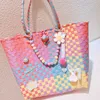 HD6430 summer outing check-in. Rainbow plaid woven bag, large capacity handbag, sweet girl shoulder bag 240315